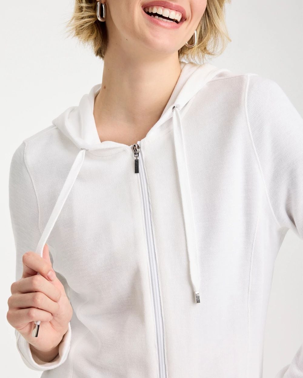 Belvet ジップフーディー白 M Zenergy® Beach Slub Zip-Front Hoodie | Chico's